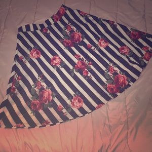 Black and white stripped red floral A-lined skirt